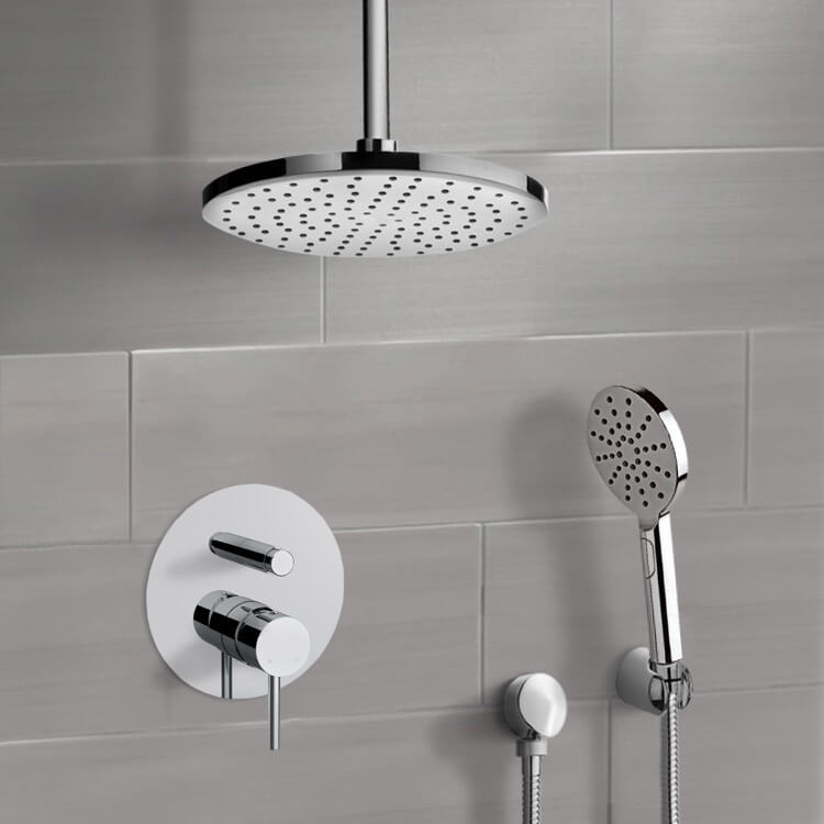 Remer SFH71-8 Chrome Shower System With 8 Inch Rain Ceiling Shower Head and Hand Shower